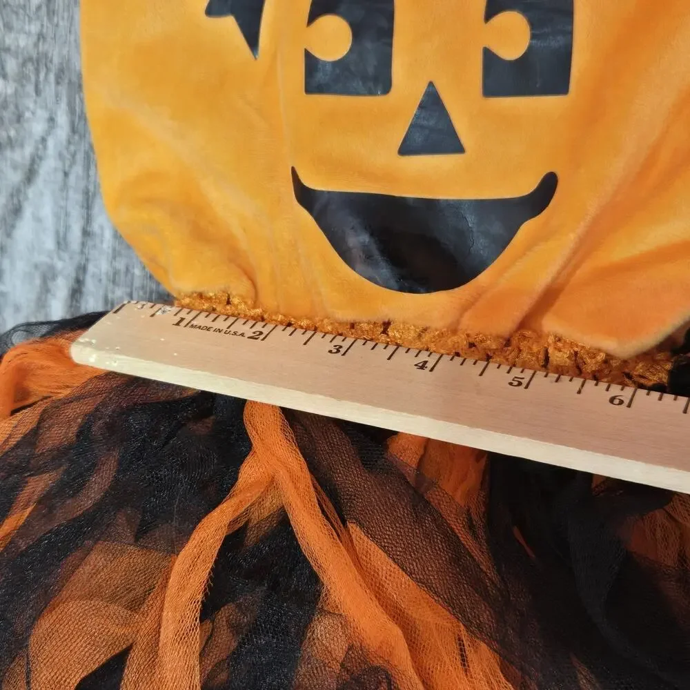 Halloween Costume Pumpkin‎ Dress Orange Black Tulle Skirt Dress Toddler M 3T ?